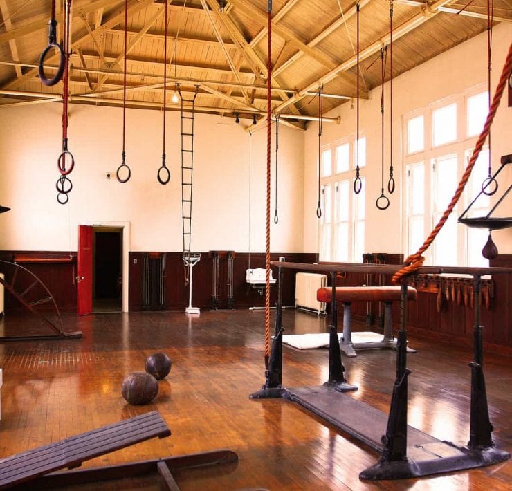 A photograph of an old school gymnasium
