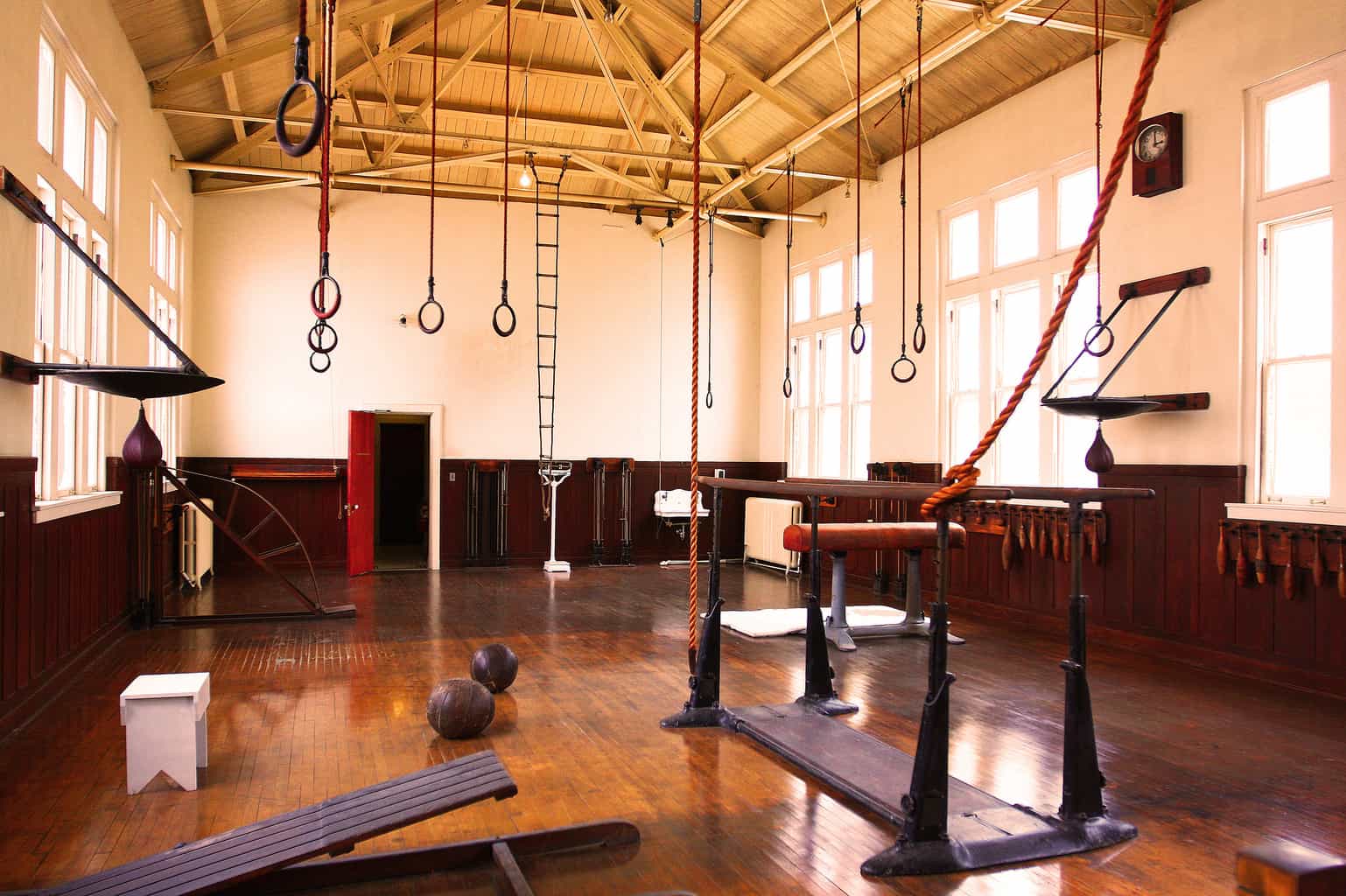 A photograph of an old school gymnasium