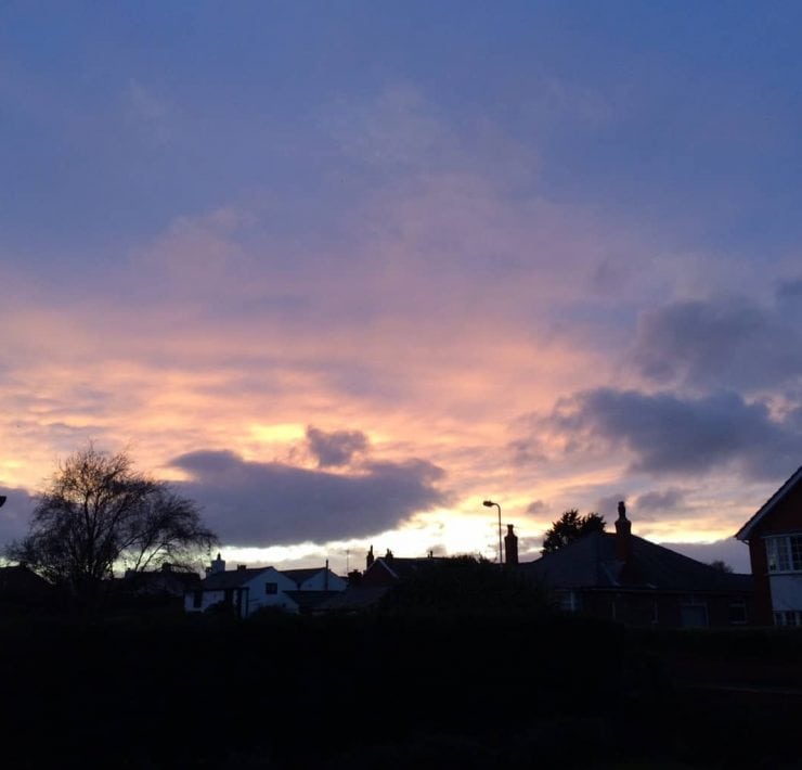 A photograph of the night sky as the sun sets