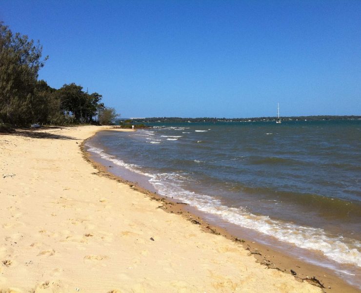 A deserted shore line of a beach