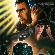 Original Blade Runner film poster featuring Harrison Ford holding a gun