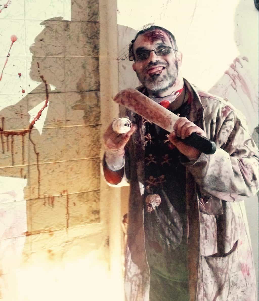 Evil doctor from terror attraction covered in blood from Southport scare attraction Zombie Zoo