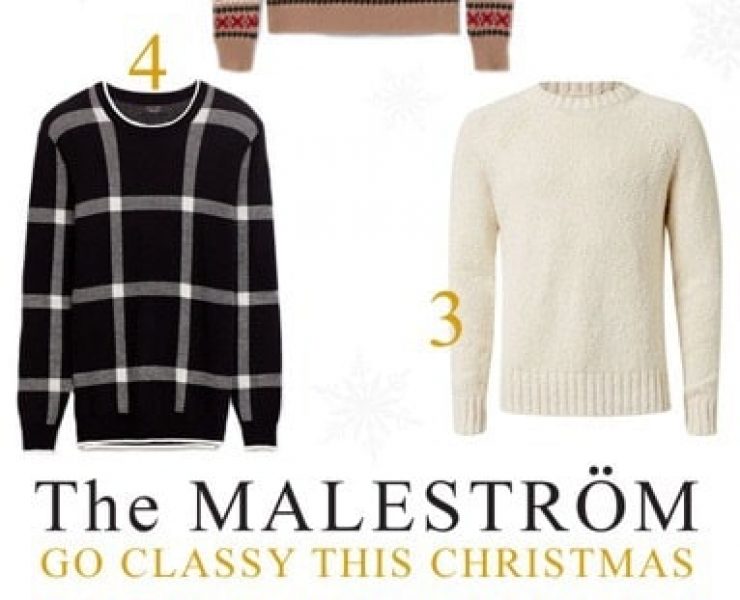 A montage of 5 stylish Christmas coloured jumpers