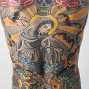 The tatooed back of Tim Steiner from Zurich by artist Wim Delvoye