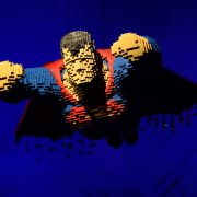 LEGO sculpture of Superman from London, UK. 28.02.2017. THE ART OF THE BRICK: DC SUPER HEROES - Artist Nathan Sawaya returns to London with the world's largest LEGO exhibition, inspired by Batman, Superman, and Wonder Woman. The exhibition opens, in a purpose-built marquee in Doon Street car park, Upper Ground, on the South Bank. Photograph © Jane Hobson.