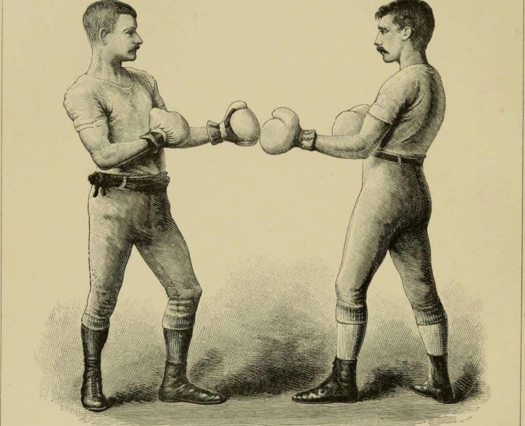 A vintage pencil drawing of fighting men