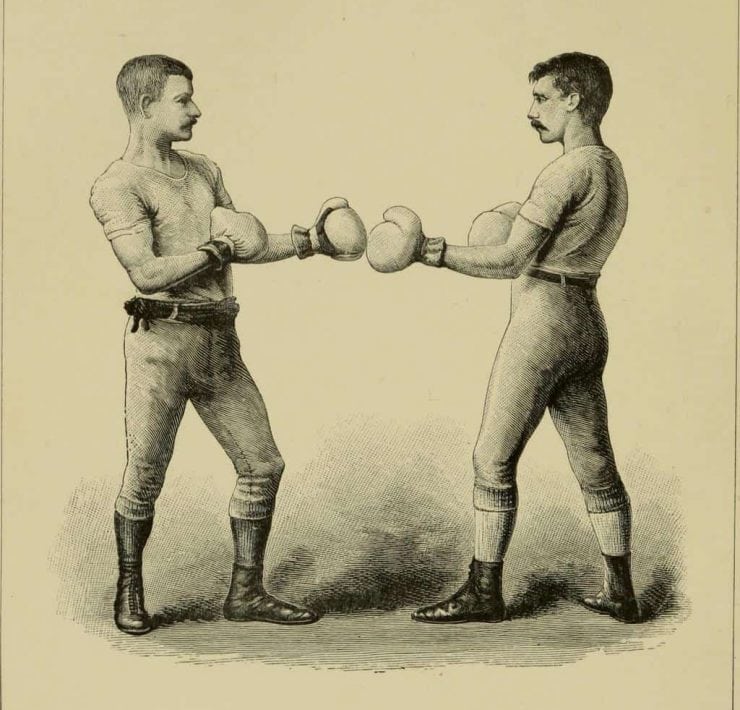 A vintage pencil drawing of fighting men