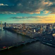 A picture of the London Skyline with Westminster Bridge in the foreground