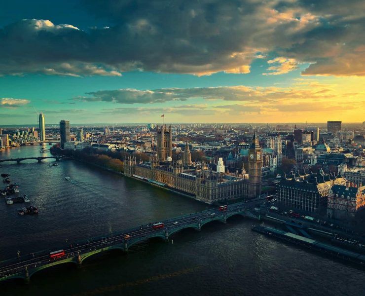 A picture of the London Skyline with Westminster Bridge in the foreground