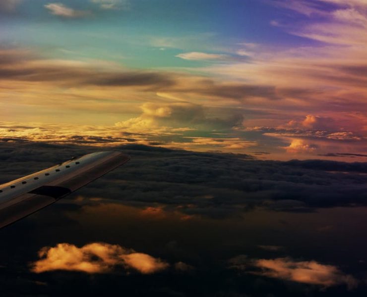 View of a sunset from a plane window