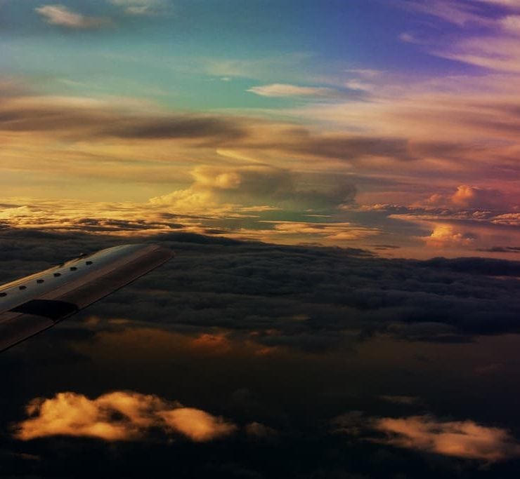 View of a sunset from a plane window