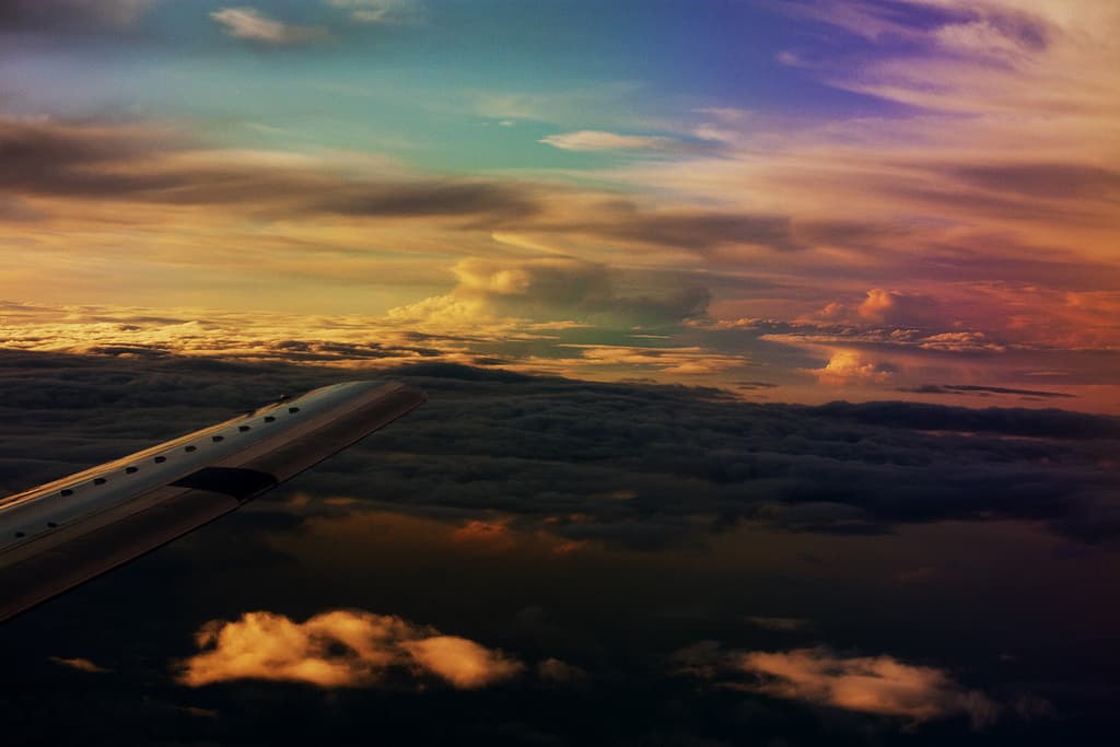 View of a sunset from a plane window