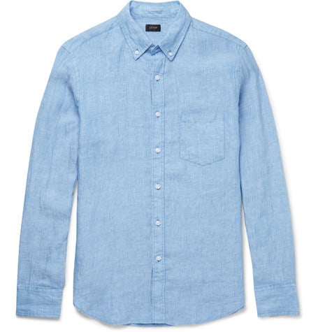 A light blue button down linen shirt