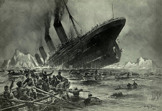 A depiction of the sinking of The Titanic