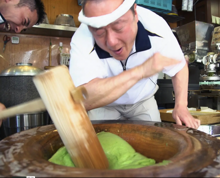 A japanese mochi maker at work