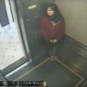 Elisa Lam in the lift at the Cecil Hotel