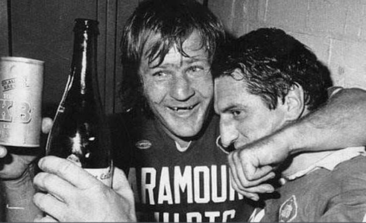 Tommy Raudonikis celebrates with beer