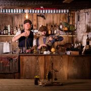 Chris Edwards & Dave Tregenza making winter cocktails behind a bar
