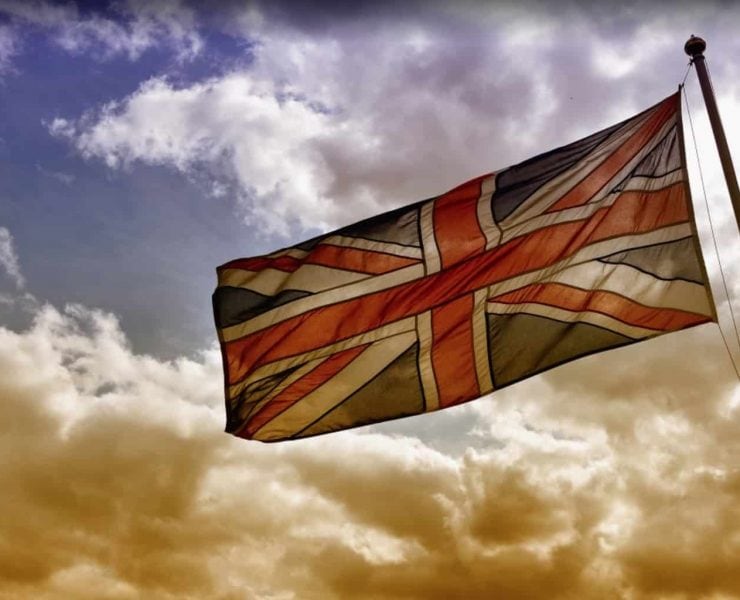 Union Jack against a cloudy sky