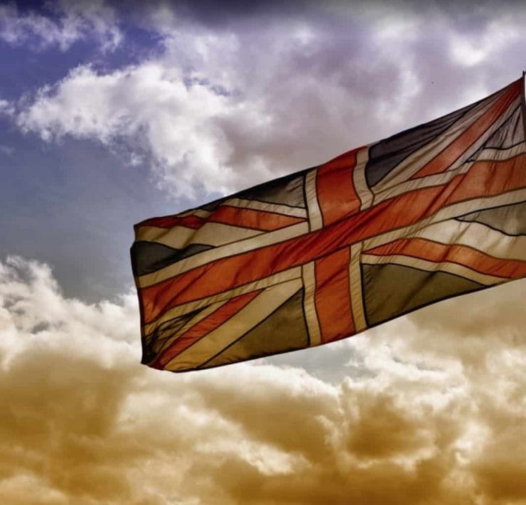Union Jack against a cloudy sky