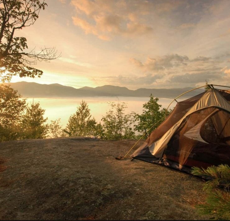 Camping scene by lake