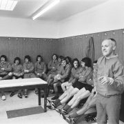 Bill Shankly addresses the Liverpool players in the dressing room