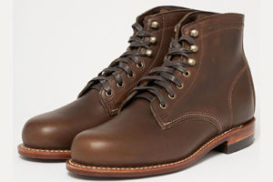 Brown leather worker boots