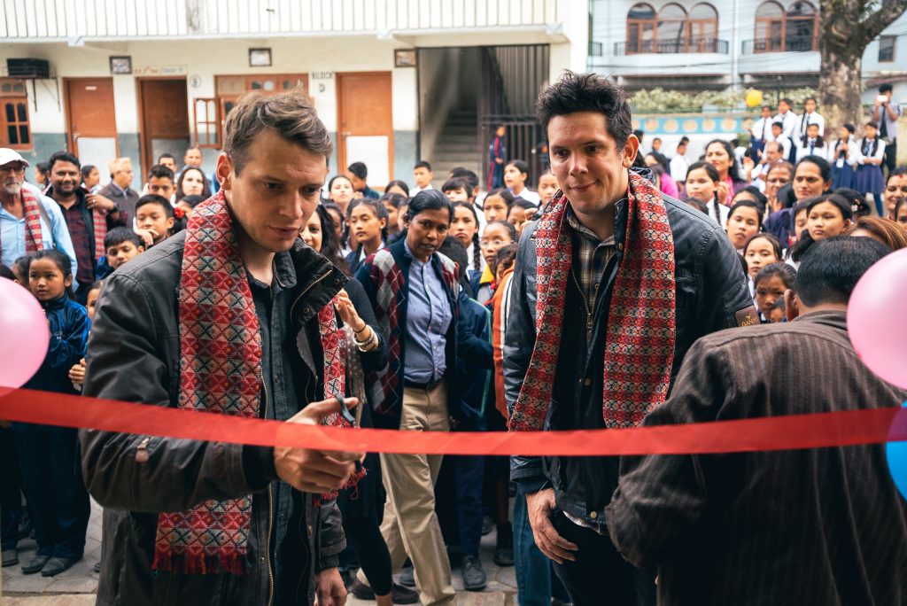 Founders of Gandys London Rob and Paul opeing a school in nepal