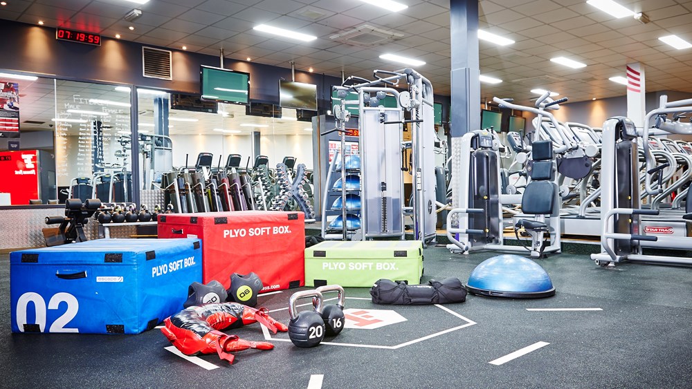 A gym filled with equipment