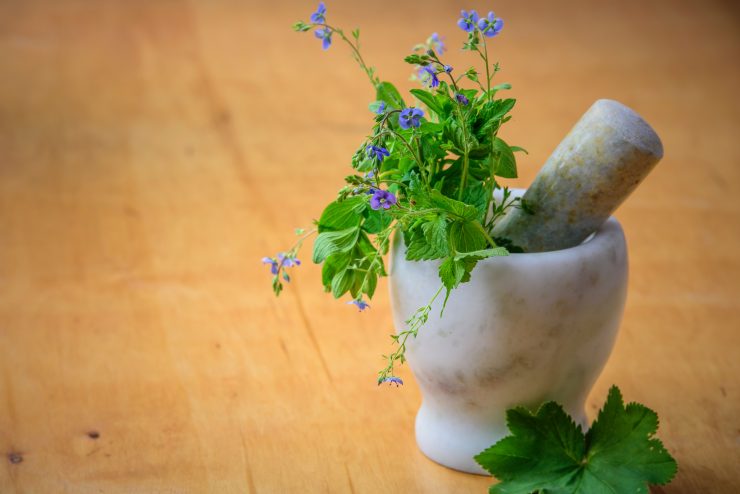 Herbal medicine in a pestle