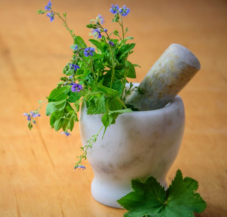 Herbal medicine in a pestle