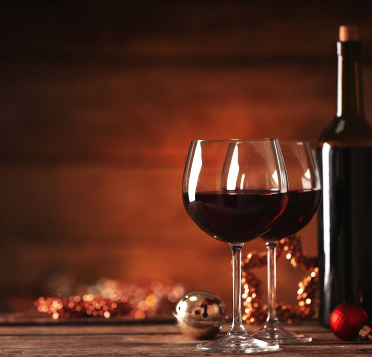 Wine glasses in a festive setting