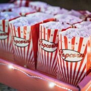 Popcorn in bags on a tray