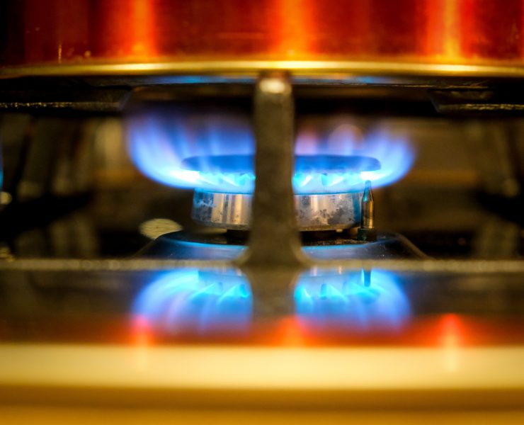 a gas hob burning