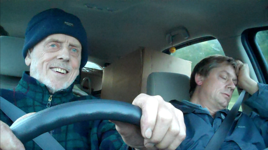 Graham Fellows in a car with his dad Derek 