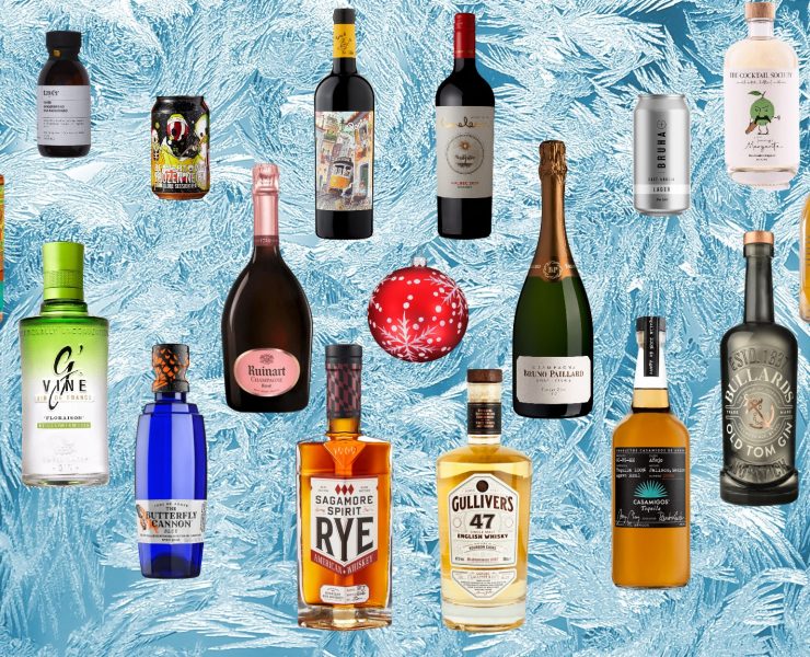 The Malestrom festive booze guide 2022 picture featuring multiple floating bottles