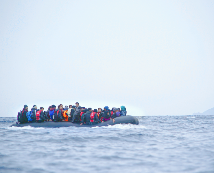 boat full of migrants crossing the channel