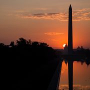 washington monument at sunset