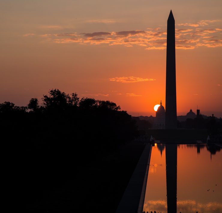 washington monument at sunset