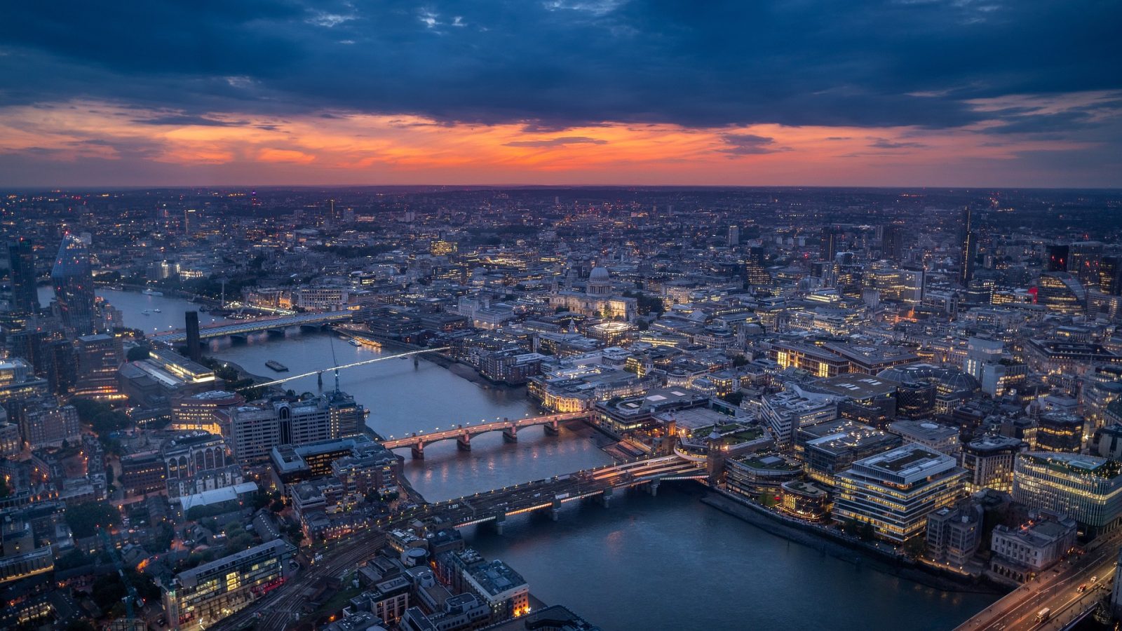 Birds eye view of London at sunset
