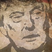 Donald Trump's face with us flag behind