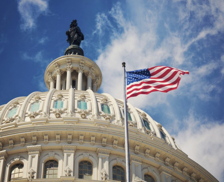 American flag outside the capitol building