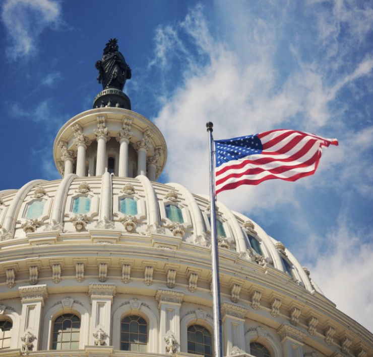 American flag outside the capitol building