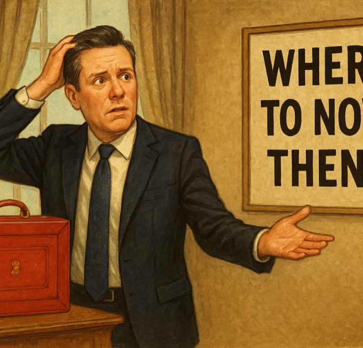 Ai render of Kier Starmer looking confused with budget box by his side