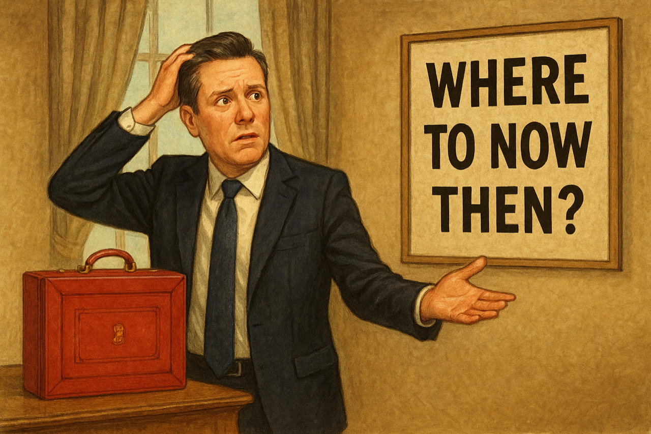 Ai render of Kier Starmer looking confused with budget box by his side