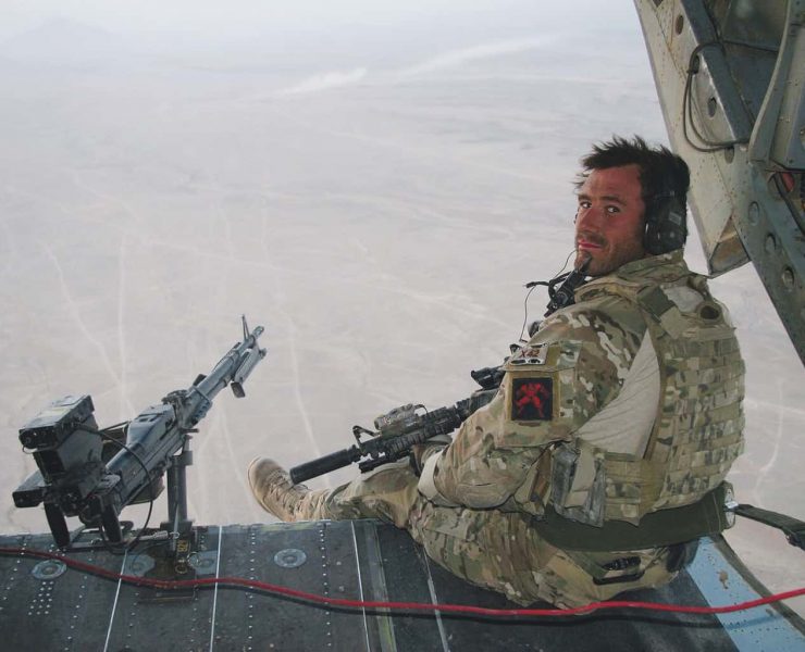 Jason Fox in back of Chinook. Picture from book Battle Scars