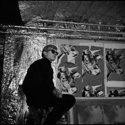 Andy Warhol with Cow Wallpaper at the factory from In and Out of Warhol’s Orbit: Photographs by Nat Finkelstein