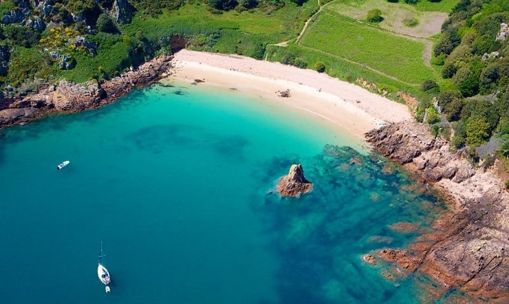 Arial view of Beauport Bay in Jersey