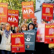 Protesters in Westminster trying to get parliament reopened