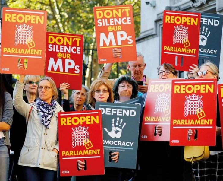 Protesters in Westminster trying to get parliament reopened